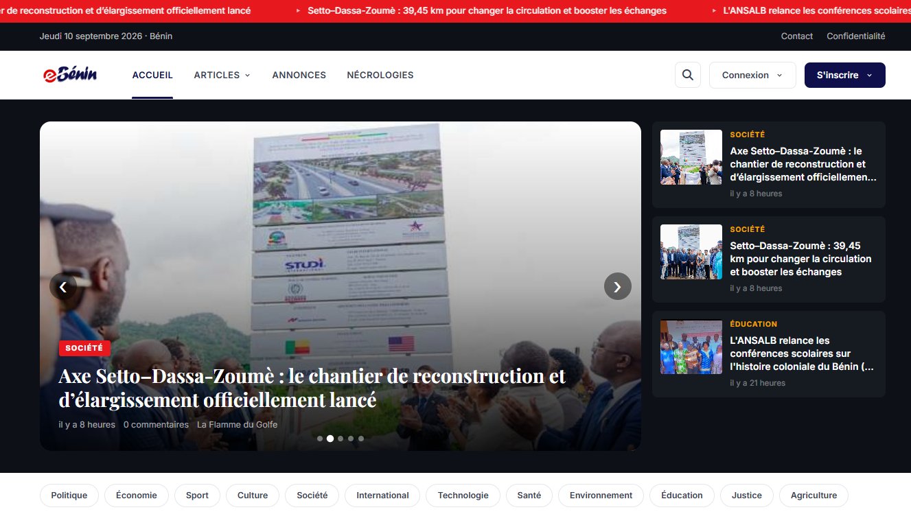 Page d'accueil du site E-Bénin